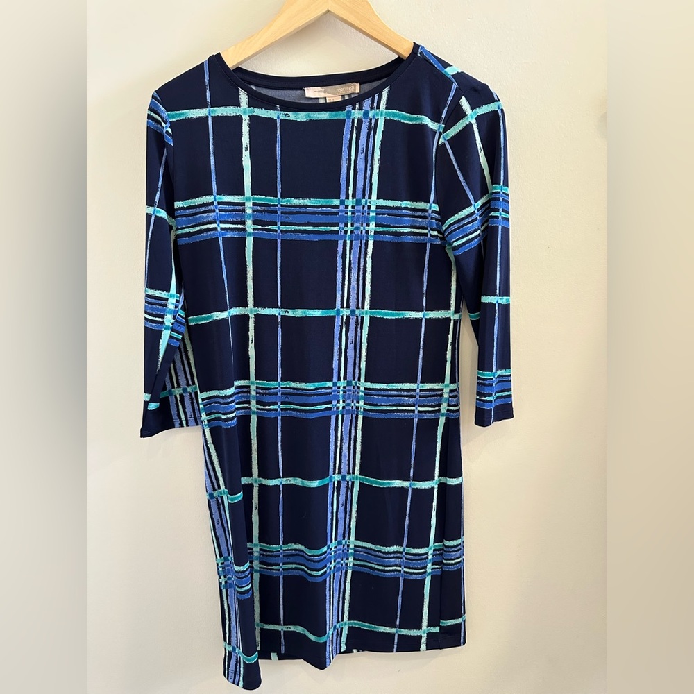 Forever 21 Blue and Green Plaid Long Sleeve Dress